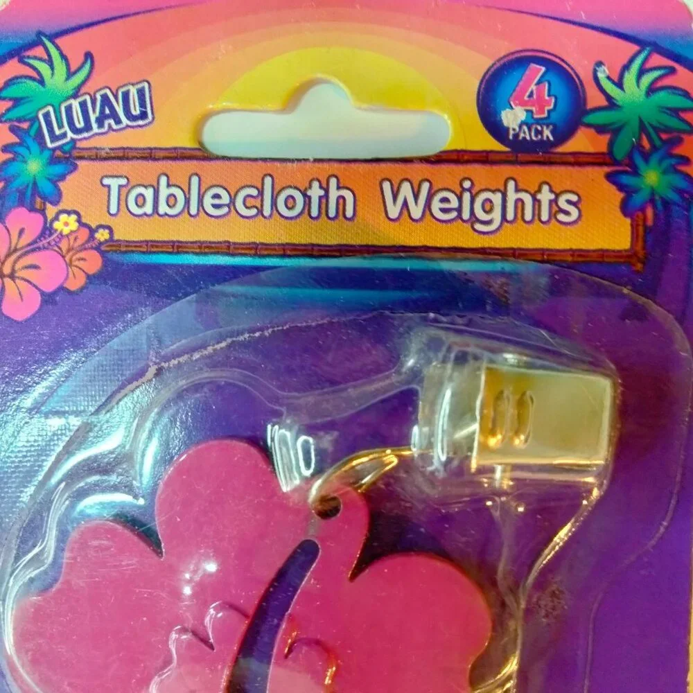 Luau Tablecloth Weights Hibiscus Flower Design 4 Pack Pink Metal Clip